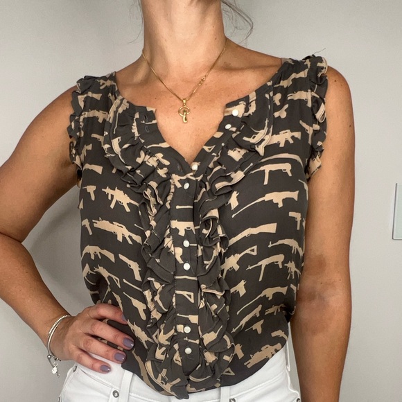 Nili Lotan Gun Print Silk tank top - Picture 1 of 11